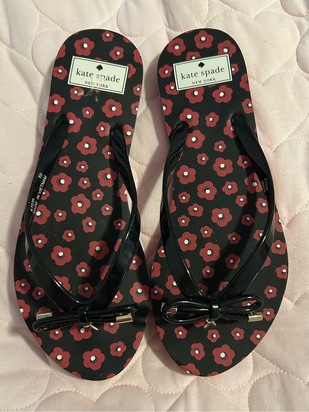 kate spade Black with Red Floral Bow Sandals